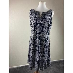 White House Black Market Embellished Sleeveless Dress Women’s Sz L Black White